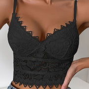 [Everyday Comfort] Chic Blue Lace Floral Cut-Out Cami Top for Women - V-Neck, Scalloped Trim, Sexy & Stylish, Versatile for Layering or Solo Wear, Lace Long Sleeve Top