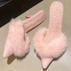 [Faux Fur Chic Slippers] Plush Faux Fur Chic Women's High-Heel Slippers - Pointed Toe, French Heel Design for Indoor & Outdoor Wear