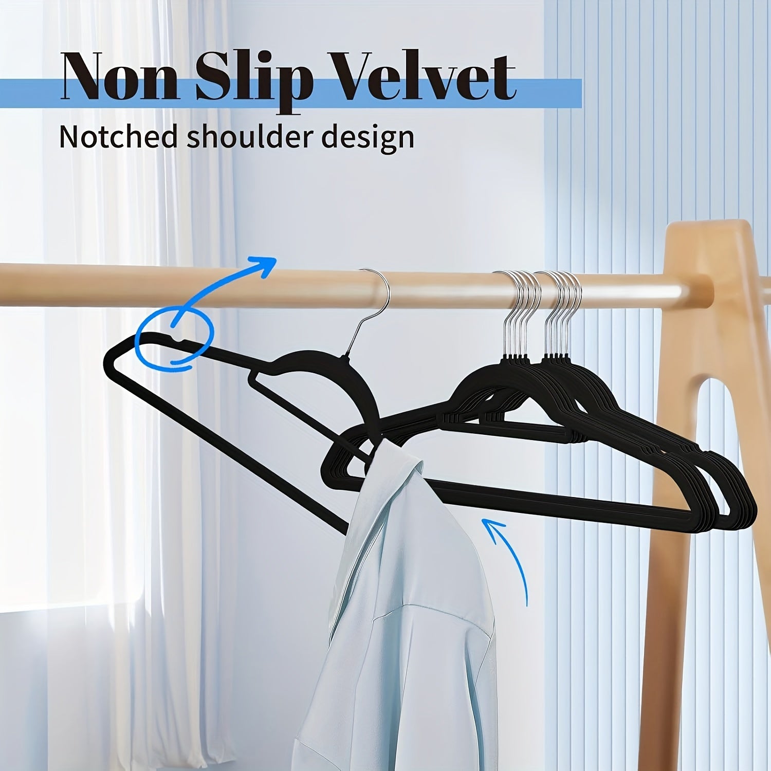 60pcs Black Velvet Hangers with Non-Slip Tie Bar, Premium Slim Felt Clothes Hangers with 360° Swivel Hook for Closet Organization, Elegant and Durable Storage Solution for Coats, Sweaters & Suits, Accessory Hangers | Stylish