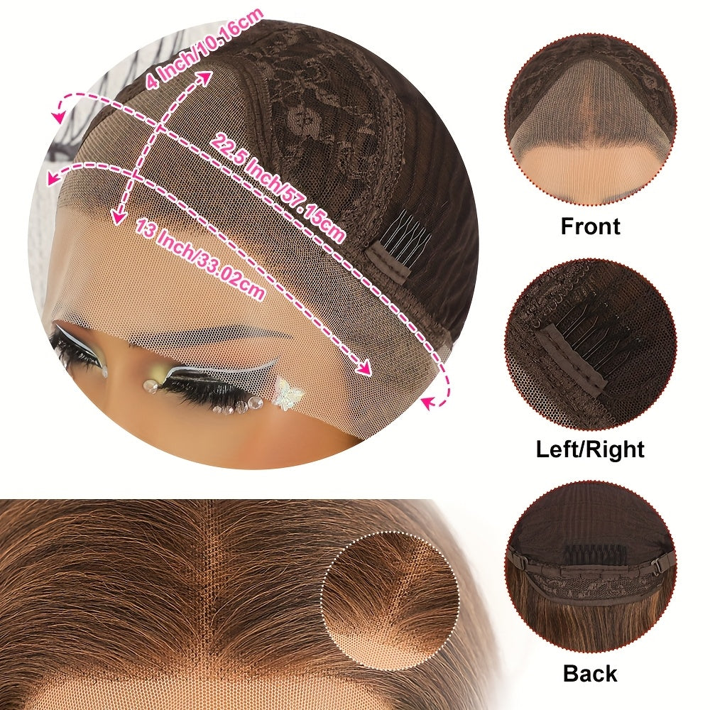 Brown Piano Highlights Straight Lace Front Wig 13x4 HD Transparent Lace Glueless Free Part Long Straight Hair Wigs For Women Heat Resistant Synthetic Fiber Daily Cosplay Wig