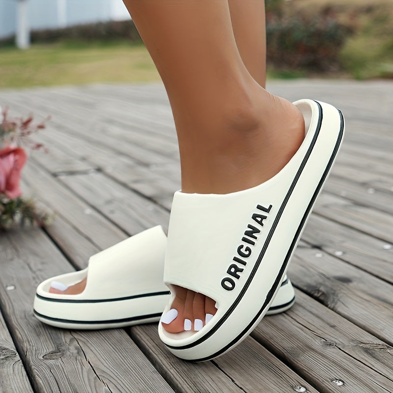Letter Print EVA Pillow Slides – Lightweight Non-Slip Shower & Beach Slippers for Women, Soft Sole Indoor/Outdoor Comfort