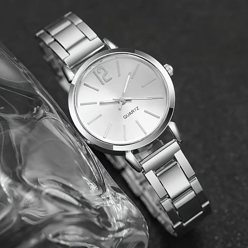 2pcs Set Ladies' Fashion Simple Alloy Quartz Watch With - Stylish Timepiece For Women - Perfect Accessory For Daily Wear
