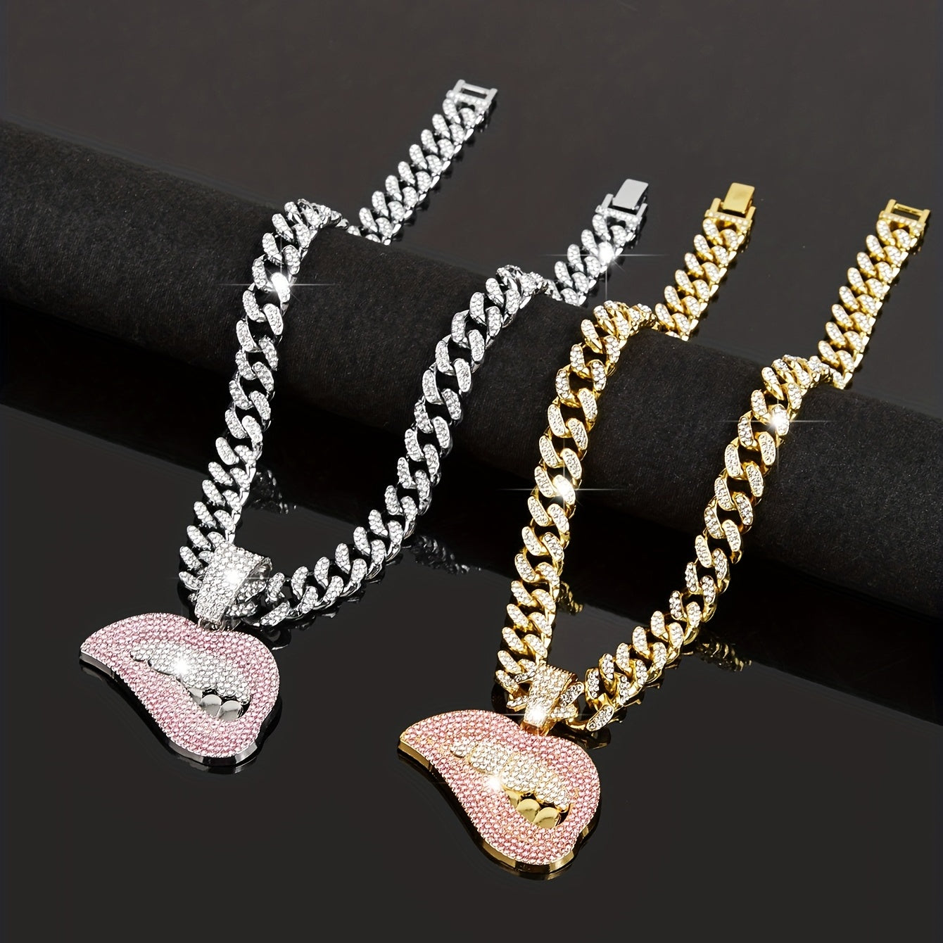 Women's Pink Rhinestones Red Lips Exquisite Cuban Necklace Party Jewelry Holiday Travel Decor Accessories