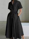 Elegant Women's Short Sleeve Shirt Dress - Solid Color, Polyester, Buttoned, Woven, Spring/Summer Collection, Adult, A-Line