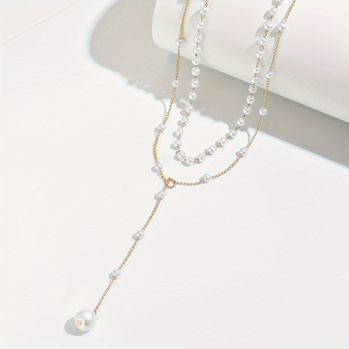 Elegant Vintage Style Double-Layer Pendant Necklace with Imitation Pearl Accents and Tassel Drop, Zinc Alloy Chain Necklace for Daily and Party Occasions - 1pc