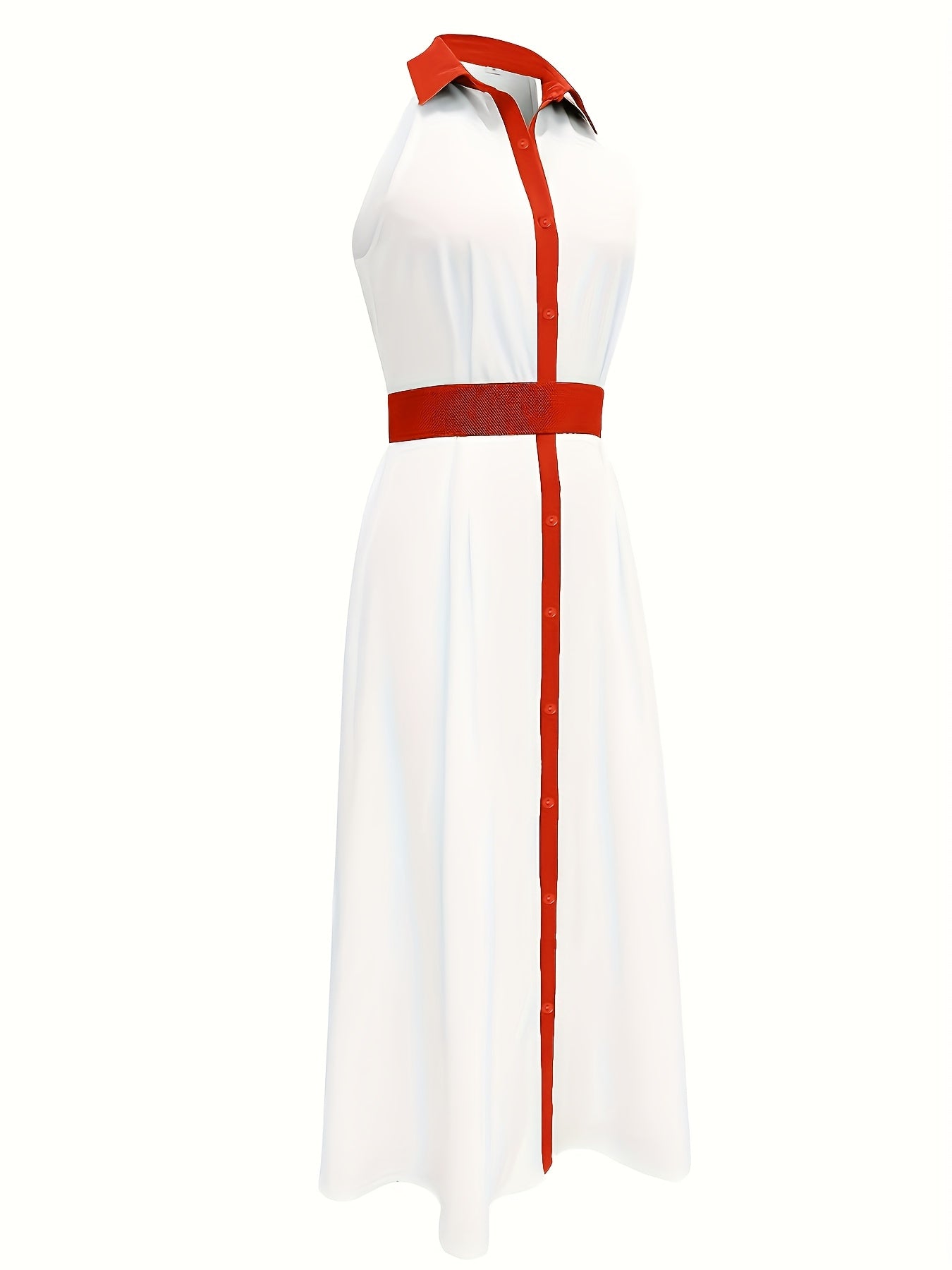 Women's Elegant White & Green V-Neck Dress with Adjustable Waist Tie Belt - Pencil Skirt Silhouette, Structured Non-Stretch Fabric, Machine Washable for All-Season Wear, Stylish Occasion Wear | Sophisticated Fashion | Stylish