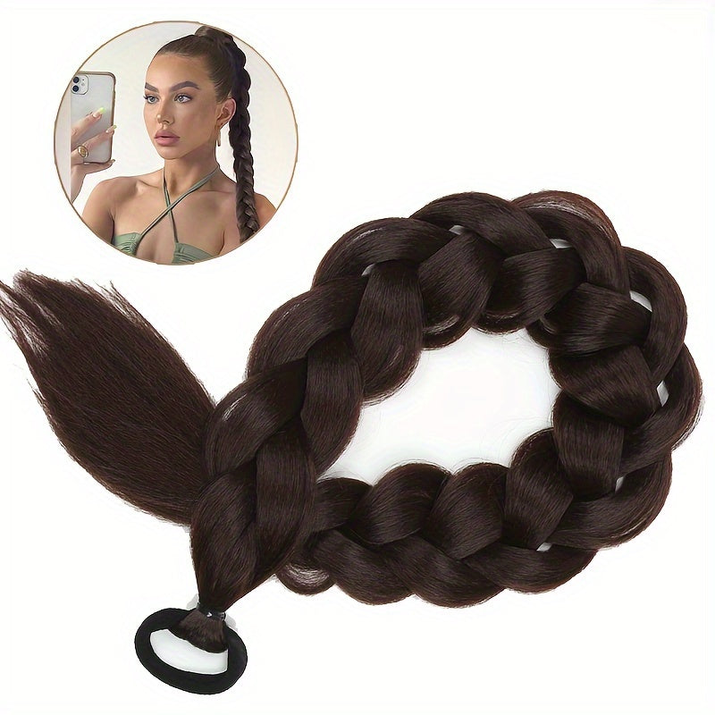 Braided Long Ponytail Extensions With Elastic Band Hair Synthetic Fiber 24Inch Blonde Braids Pony Tail Hair Accessories For Party Daily Use Halloween Christmas