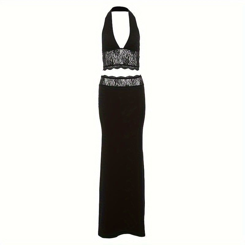 Solid Color Simple Sexy Mature Beautiful Women's Halter Neck Vest Half Skirt Two-Piece Set