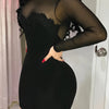 Sultry Bodycon Mesh Dress - Women's Sexy Party Dresses with Long Sleeves, Mock Neck, and Splicing Details - Perfect for Club Nights and Special Occasions