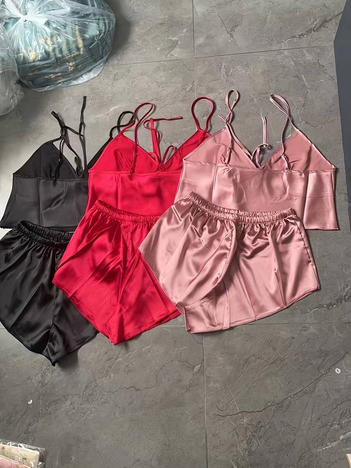 6pcs Pajama Set Four Seasons Simulation Fashion Sexy Suspender Top and Shorts Pajamas for Women