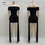 Off-the-shoulder Pleated Flowing Ribbon-fit Mini Dress