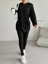 two-piece Ribbed Long Sleeve Hooded Top & Skinny Pants Set for Women, Casual Lounge Outfit