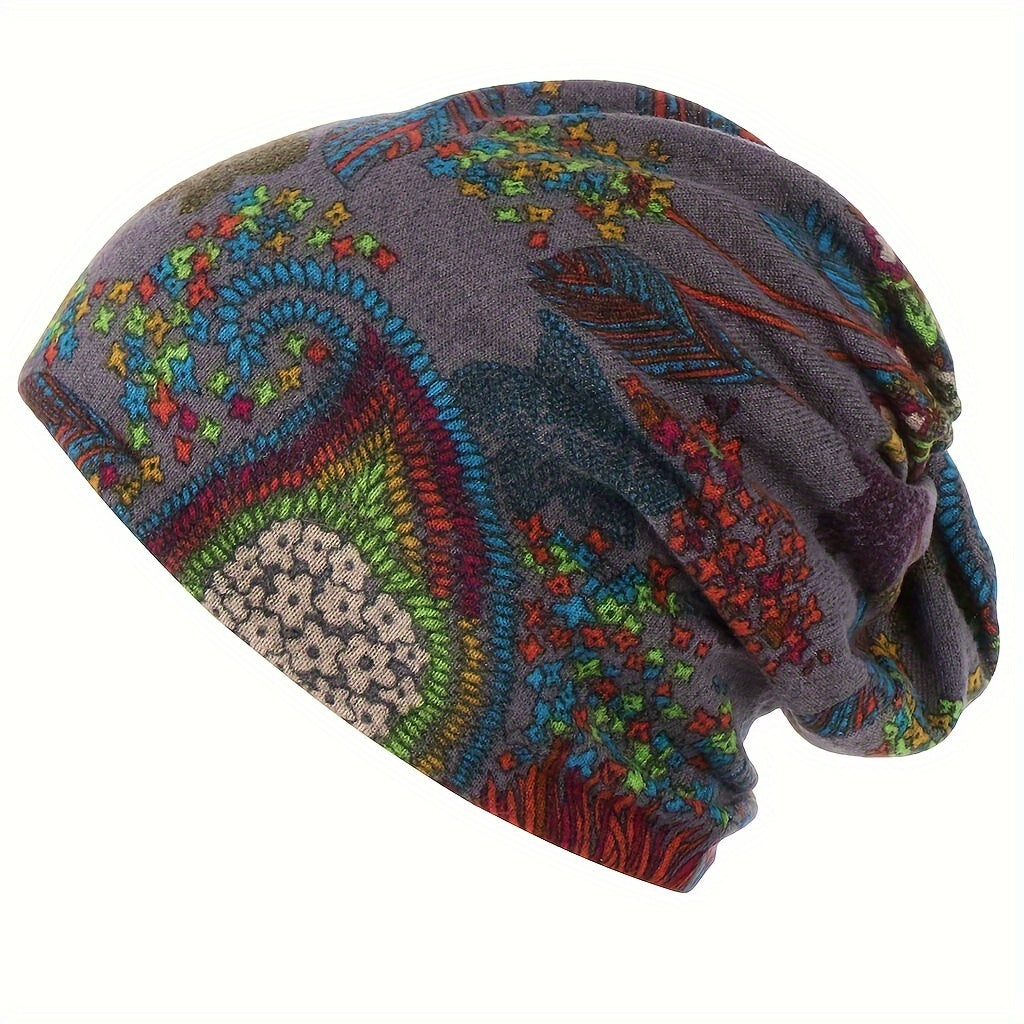 4 Pcs/set Bohemian Floral Print Brimless Beanie For Women - Autumn And Winter Warm Elastic Chemotherapy Cap, Lightweight Multi Functional Headscarf - Multi Functional Neck Cover