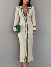 Stylish Contrast Trim Button Front Cardigan - Elegant Long Sleeve, Slim-Fit, Collar Detail, Versatile Dress for Spring & Fall Seasons, Women's Clothing for Everyday Wear
