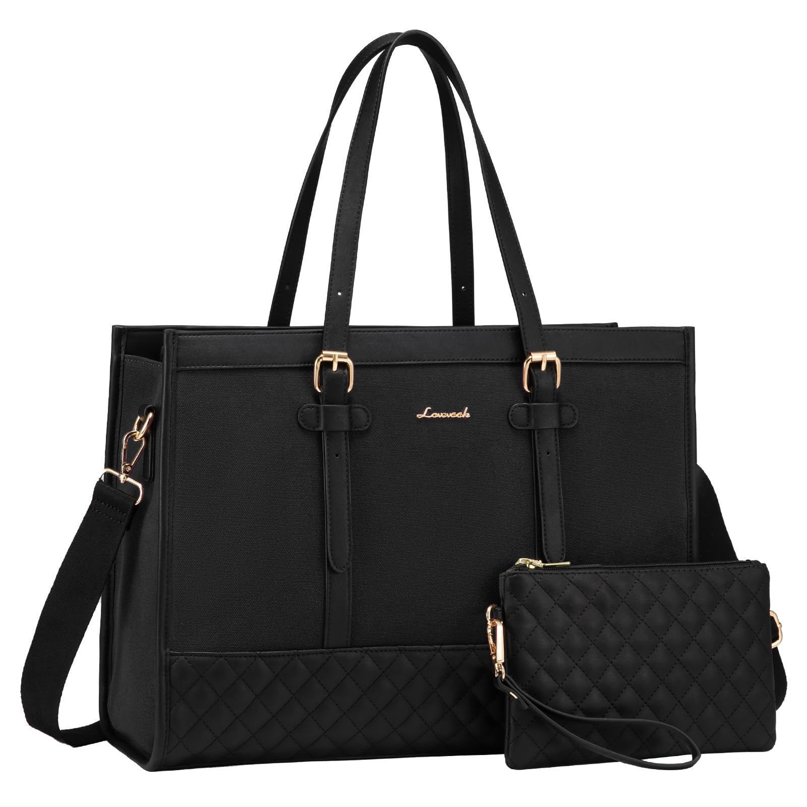 LOVEVOOK Women's makeup travel case, 17.3" - Spacious Work & Travel Briefcase with Clutch Purse, Durable Synthetic Synthetic Leather, Scent-Free, Campus Handbag | Quilted Exterior | Synthetic Synthetic Leather Bag