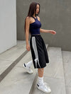 Women'S High-Waisted Black and White Striped Athletic Shorts with Knee-Length Drawstring Detail - Casual Summer Activewear for Fitness and Style, High Waisted Short