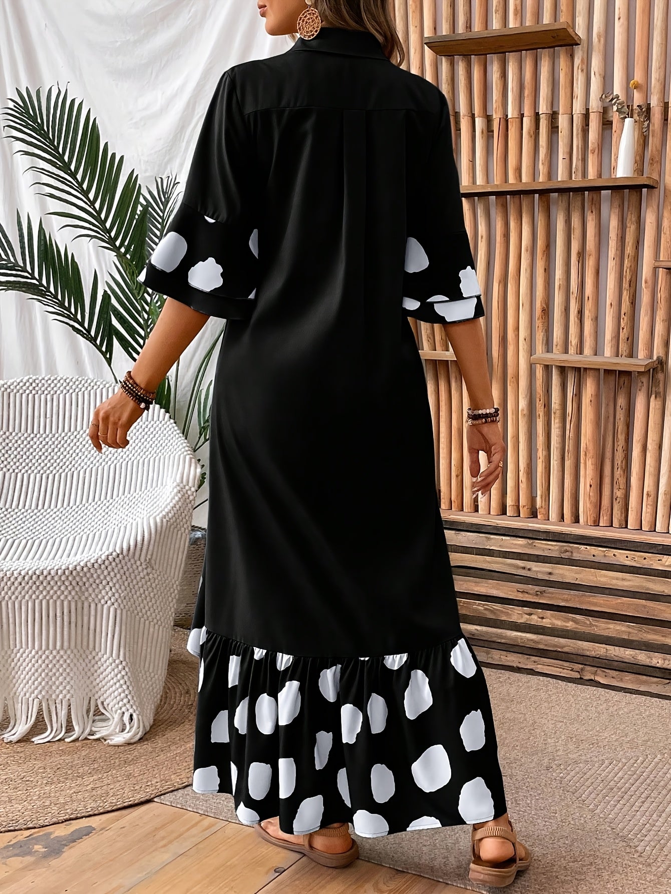 Elegant Women'S Long Sleeveless Dress with Front Button Detail and Polka Dot Print - Semi-Sheer A-Line Midi Skirt Dress for Spring/Fall, Cute Dress