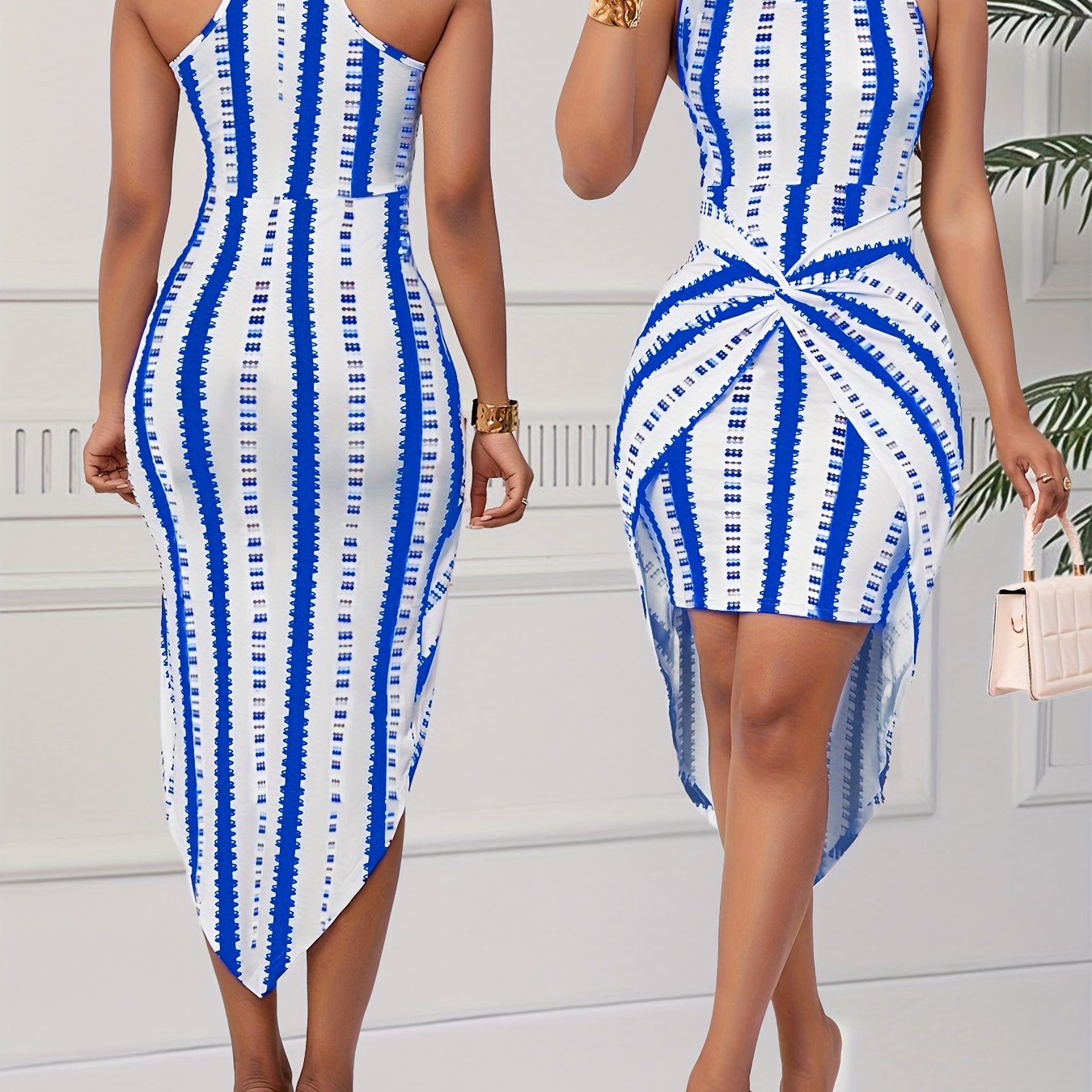 New Women'S Stylish And Elegant Striped Printed Dress
