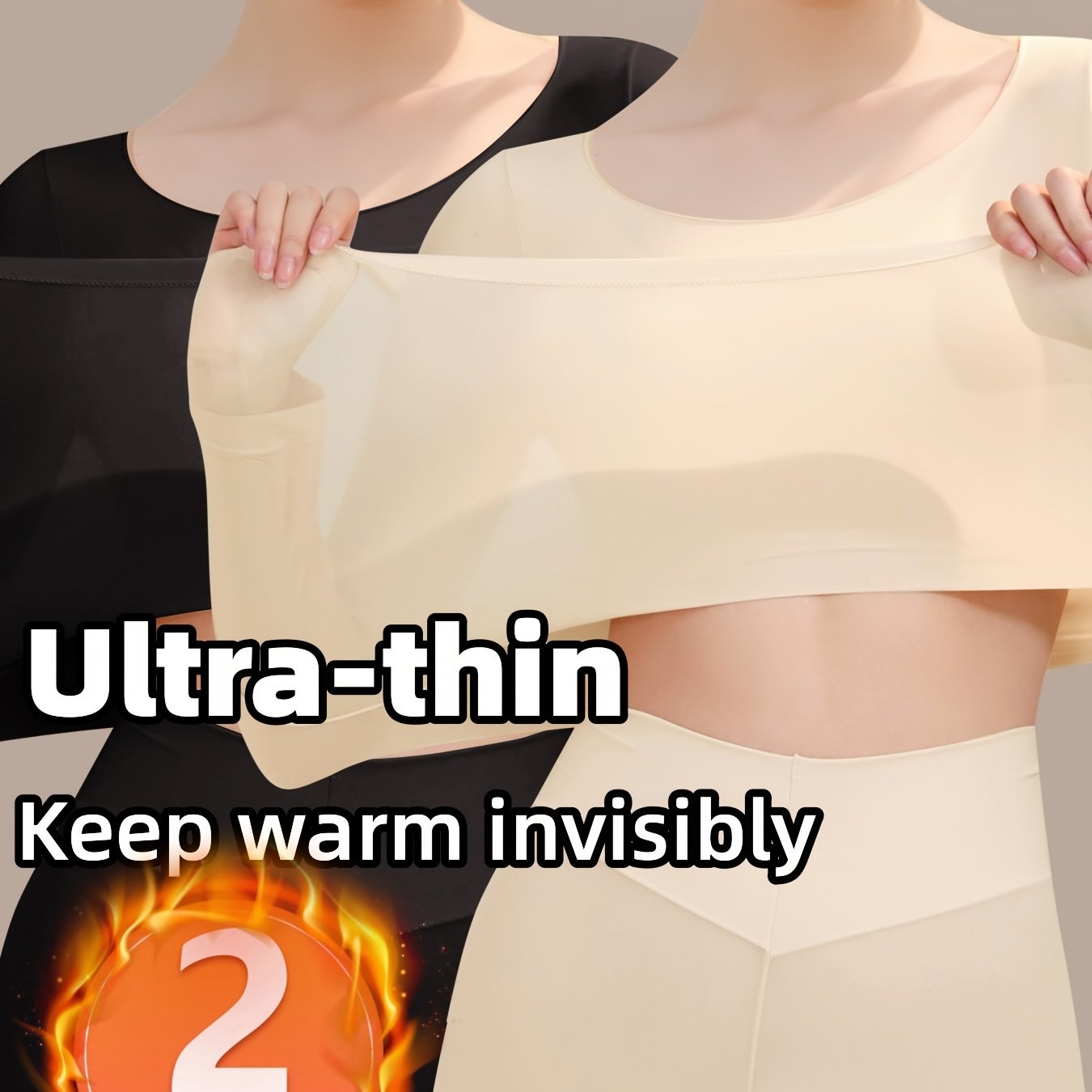 Set of 2 High-Elastic Ultra-Thin Base Layer Tops, Lightweight And Form-Fitting, Warm for Autumn And Winter, Long-Sleeve Women'S Thermal Underwear.