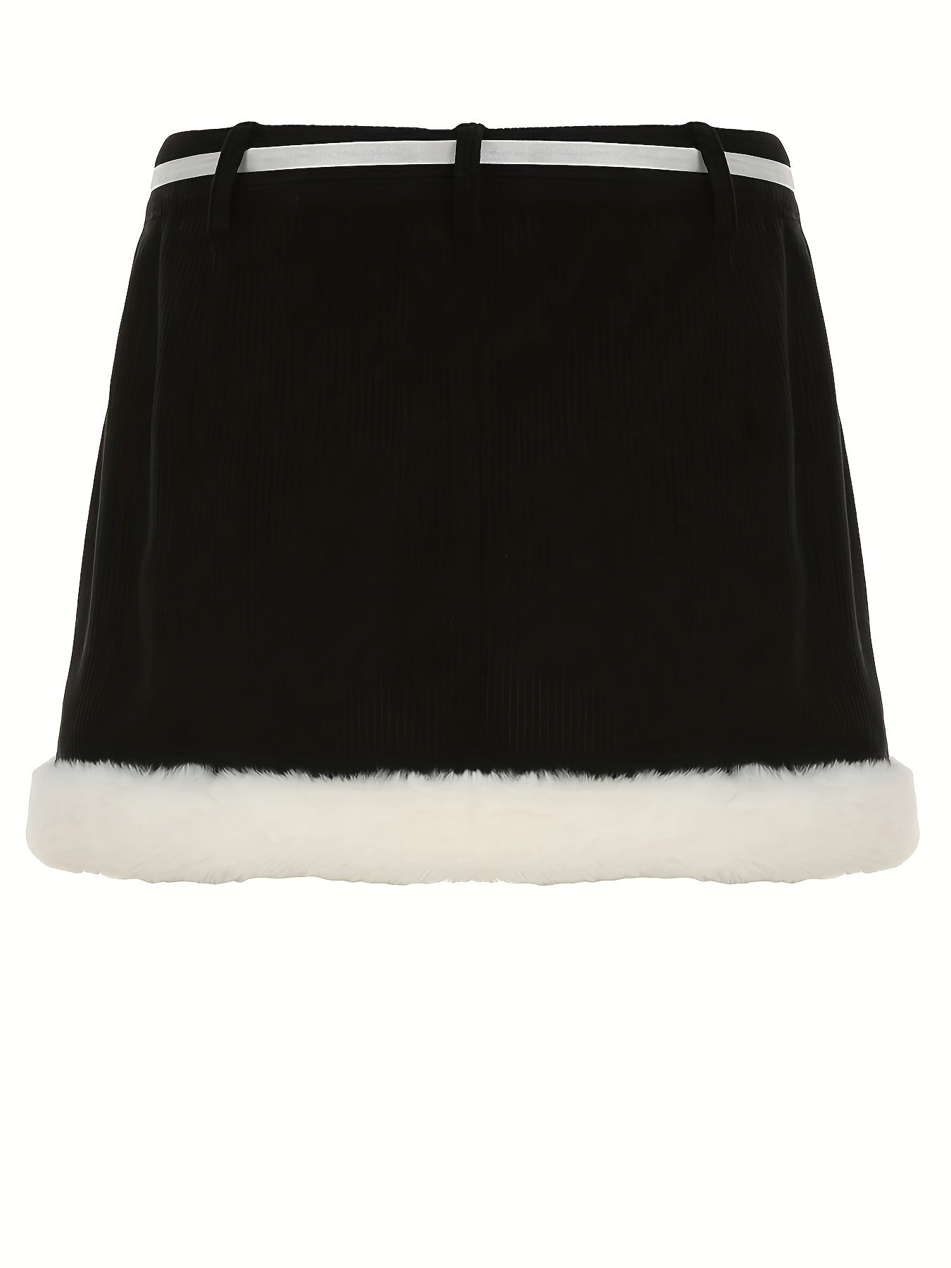 Women'S Autumn & Winter Faux Fur Trim Mini Skirt - Beige, Contrast Fur Detail, Adjustable Waistband with Bow, Stylish Shorts for Casual Attire, Casual Attire|Faux Fur Trim|Adjustable Waistband, Faux Fur Skirt
