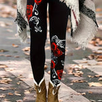 Floral Elegance & Comfort: Durable, Mid-Elastic Jegging-Leggings for Year-Round Style, Easy-Care Knit Fabric