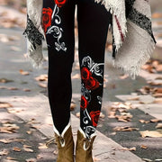 Floral Elegance & Comfort: Durable, Mid-Elastic Jegging-Leggings for Year-Round Style, Easy-Care Knit Fabric