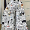 Newspaper Print Wide Leg Pockets Pants, Casual & Versatile High Waist Pants For Spring & Summer, Women's Clothing