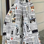 Newspaper Print Wide Leg Pockets Pants, Casual & Versatile High Waist Pants For Spring & Summer, Women's Clothing