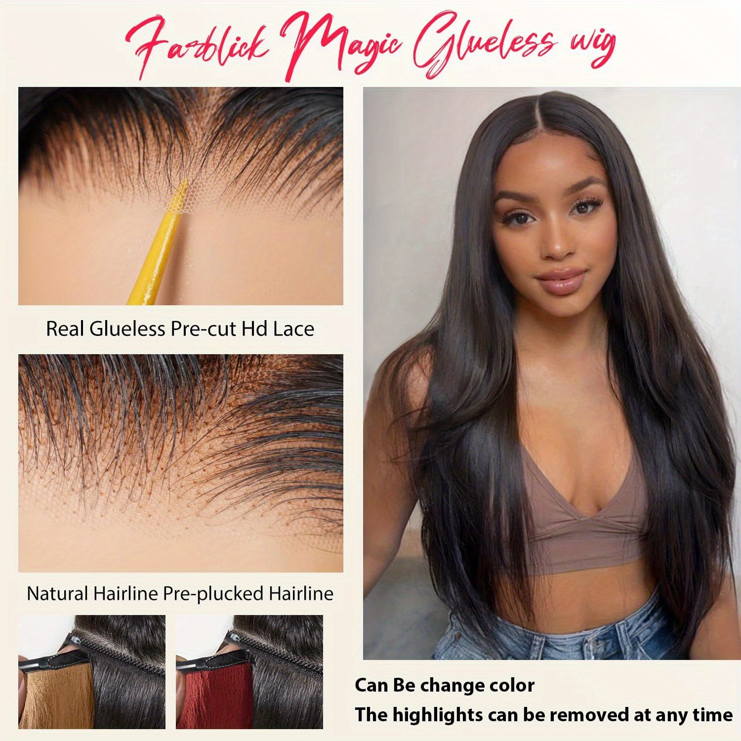 20 Inch Glueless Straight Human Hair Wig - 4x4 HD Lace Front Closure, Pre-Plucked and Pre-Cut, 180% Density, Ready to Wear, Natural Black, Soft and Silky Texture, Breathable Cap, Heat Resistant, Tangle-Free, Suitable for Dail
