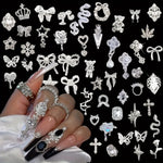 30pcs Luxury Alloy Nail Charms Golden/Silvery Random Mixed Nail Art Decorations Glitter Crystal Gems Rhinestones Alloy Nail Charms