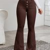 1pc Women'S High Waist Coffee Brown Flare Jeans, Casual Solid Color Denim, All-Season Long Pants with Button Fly, Skinny Fit, Washed Detail, Woven Fabric, Stretchy (98% Rayon, 2% Spandex)