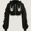 Machine Washable Polyester Print Halloween-Themed Hoodie for Women - Distressed Long Sleeve