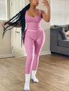 2pcs Solid Color Workout Sets, Sports Tank Top Bra & High Waist Hip Lift Running Leggings, Women'S Activewear