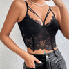 Elegant Black Lace Corset Top with Fishbone Steel Ring - V-Neck, Slim Fit, Strappy Backless Design for Women, Perfect for Casual Outings