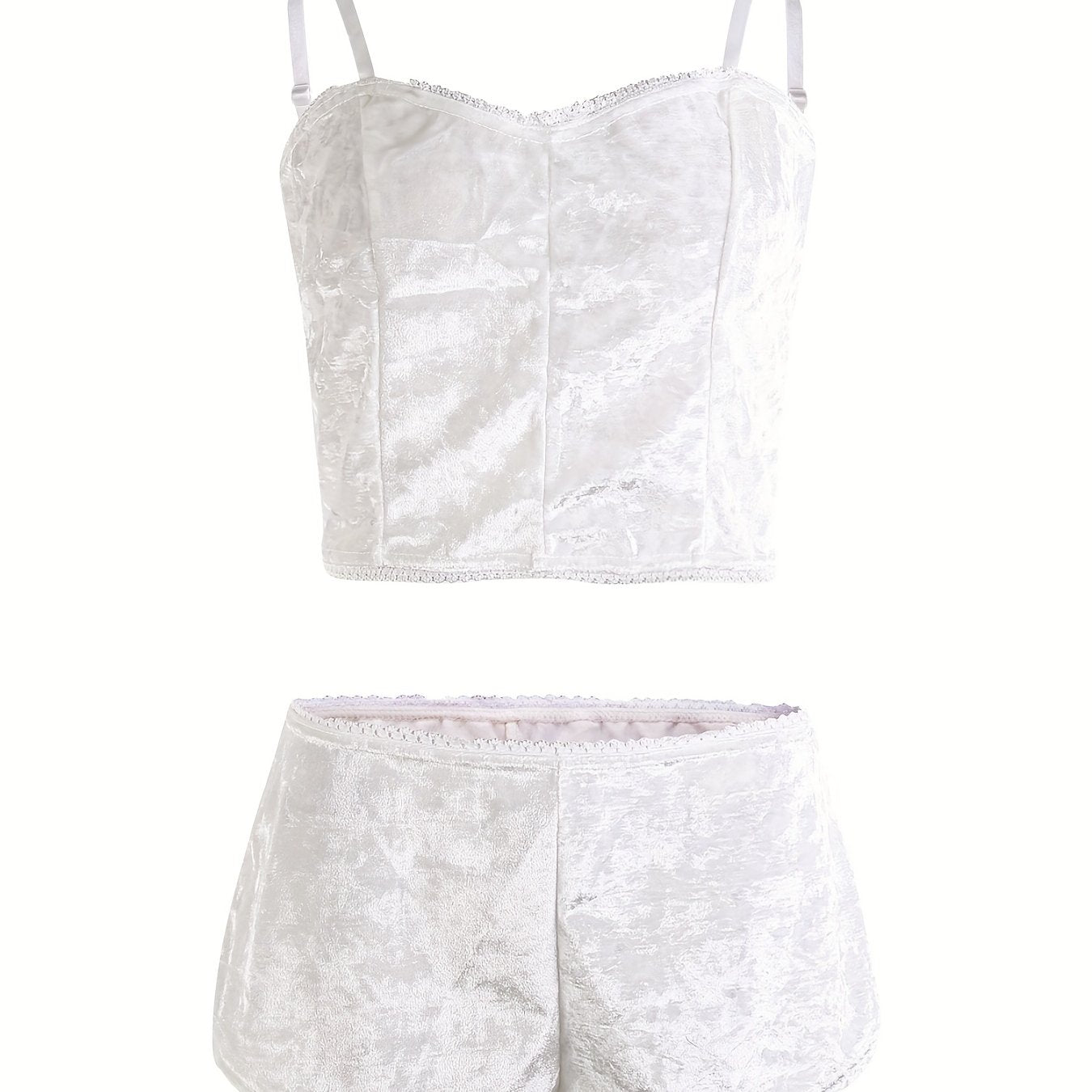 2PCS Women's Pajama Sets, Square Neck Crop Top & Elastic Shorts, Smooth Polyester Fabric, All-Season Sleepwear Set | Micro Elasticity | Machine Washable