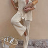 Women's Vacation Style Fashion Hollow Fabric Short Sleeve Shirt and Pants Set