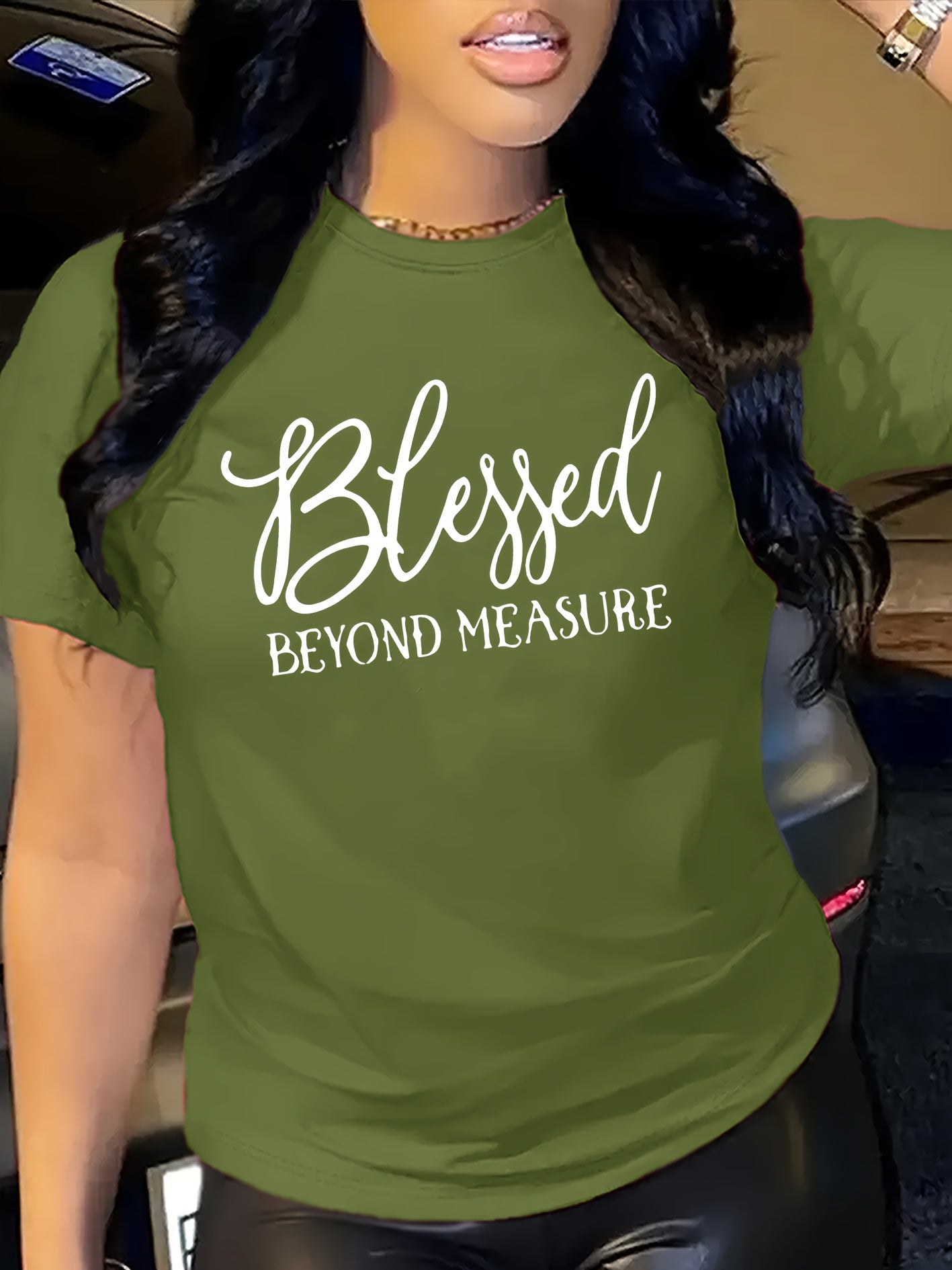 Women'S Inspirational Quote T-Shirt, "Blessed Beyond Measure" White Lettering, Casual Crew Neck Short Sleeve Top, 100% Polyester Knit Fabric, All Season Wear, 180gsm - Orange