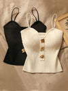 2pcs Women'S Strap Camisole Vests - Sleeveless Open Back Crop Tops for Layering, Black & White, Button-Up Design with Ribbed Detail, Casual Chic Style