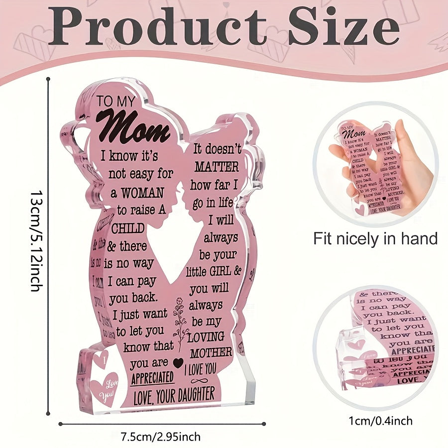 1pc Transparent acrylic Best Mom - I love you Mom Acrylic plaque, perfect Christmas, Thanksgiving and Mother's Day gifts from daughters, birthday gifts for new and single moms, family room decor, room bedside table with souve
