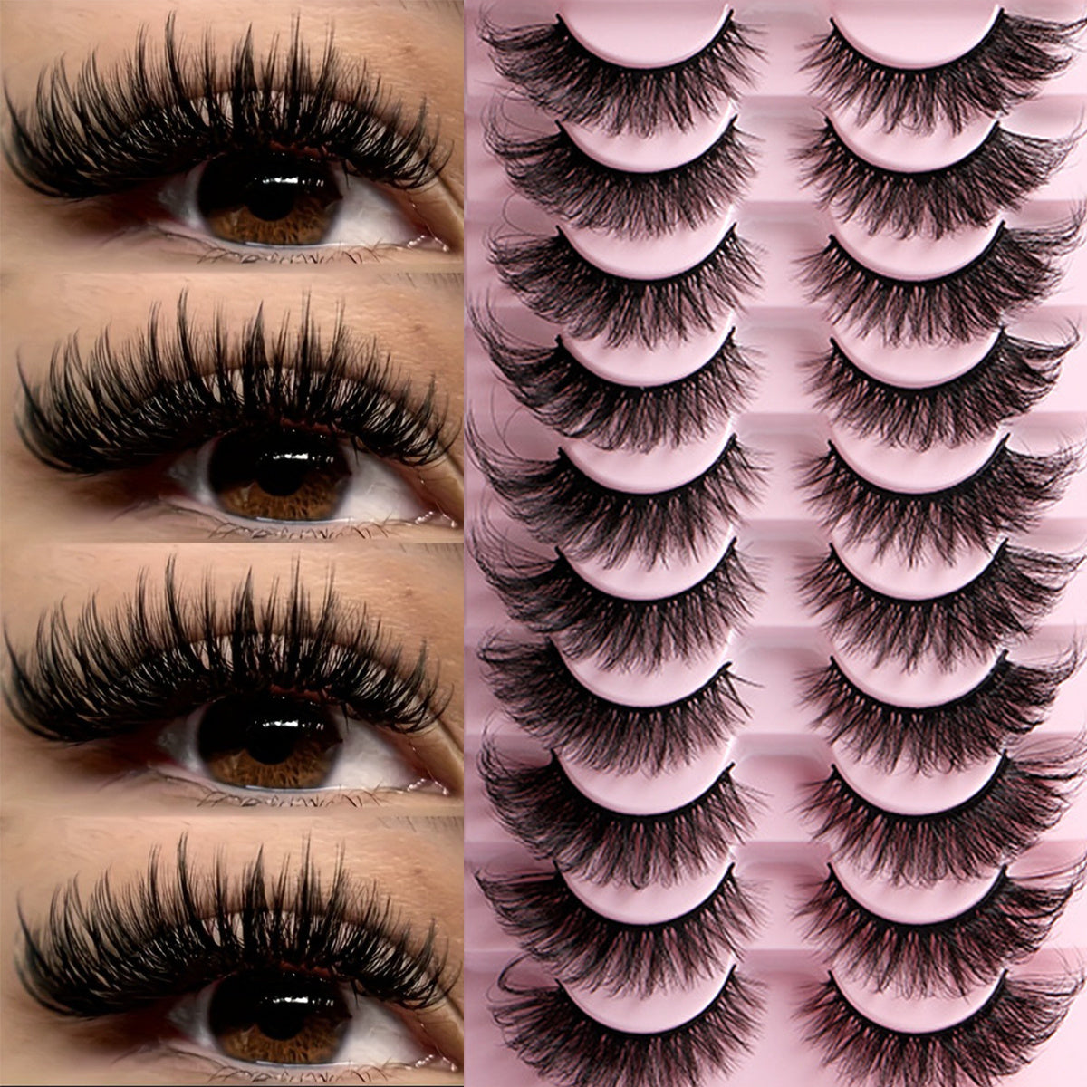10 Pairs Cat Eye False Eyelashes Set, Russian DD Curl, Natural Fluffy Extra Thick, D Curl, 10-18mm Length, Reusable, Easy to Apply, Unscented, Beginner Friendly, Multiple Pairs for Dramatic Eye Makeup Effect