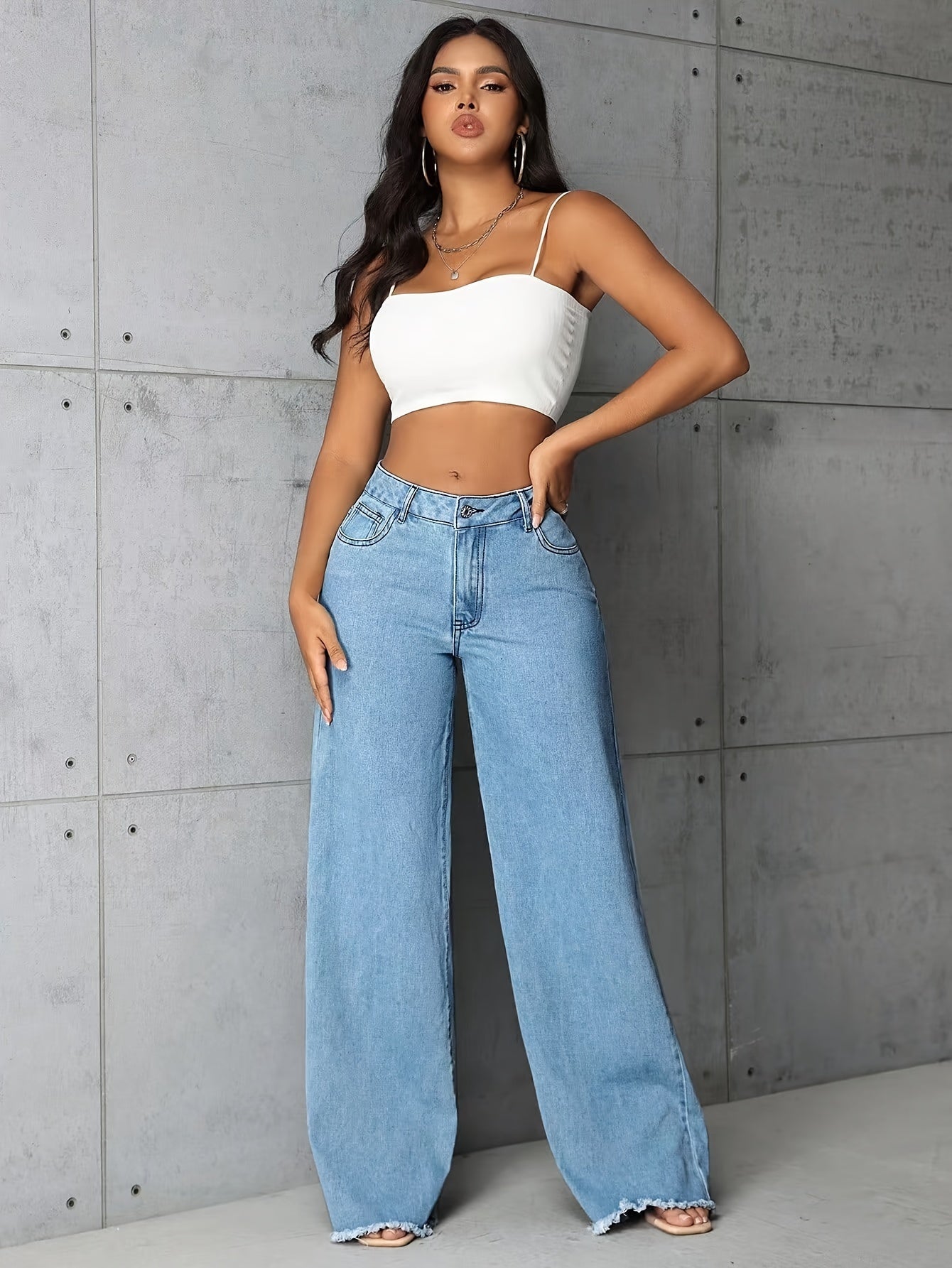 Women'S Low Rise Wide Leg Jeans Raw Hem Straight Baggy Denim Pants Casual Loose Boyfriend Mom Jean Trouser
