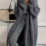 Elegant Open Front Solid Cardigan, Long Sleeve Midi Cardigan For Fall & Winter - Women's Clothing - Soft & Cozy Fabric - Perfect for Casual & Formal Occasions - Ideal Gift for Women