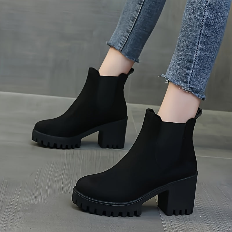 Women's Chunky Heel Short Boots - Fashion Stretch Fabric Sided Boots - Comfortable Ankle Boots - For Women - Suitable for Casual & Party Occasions - Perfect Gift for Fashionistas