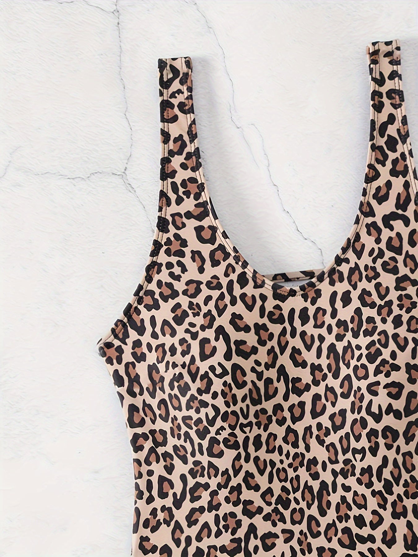 Leopard Print Backless High Cut One-piece Swimsuit, Scoop Neck Hollow Out Stretchy Hot Monokini Bathing Suits, Women's Swimwear & Clothing