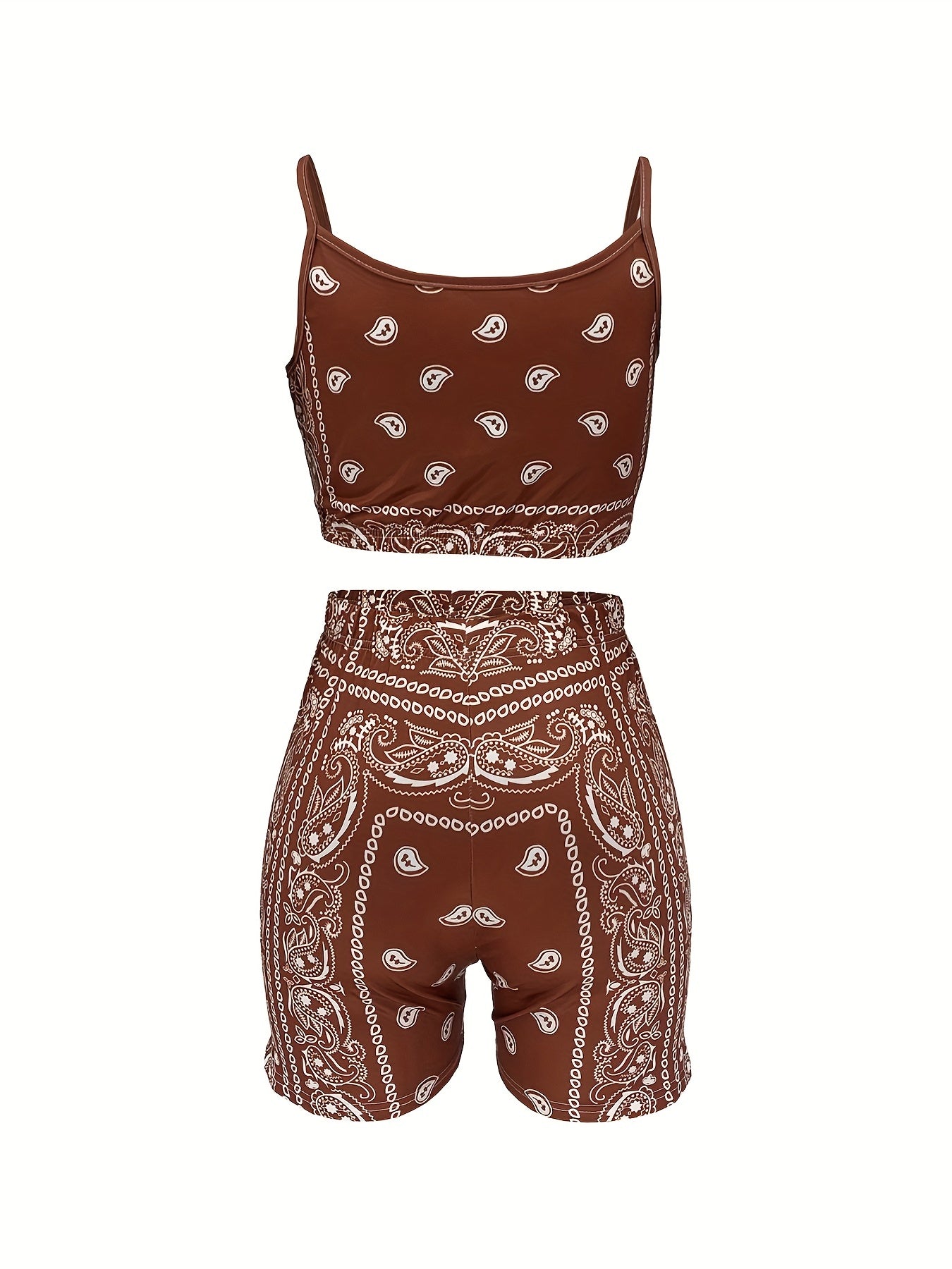 New European and American Women's Summer Clothes Paisley Strappy Sleeveless Shorts Two-Piece Set