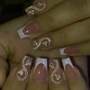 24pcs Mixed Color Short Square False Nails Set, Sexy Mature Style with Heart Pattern, Glossy Finish, Nail Art for Manicure
