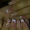 24pcs Mixed Color Short Square False Nails Set, Sexy Mature Style with Heart Pattern, Glossy Finish, Nail Art for Manicure