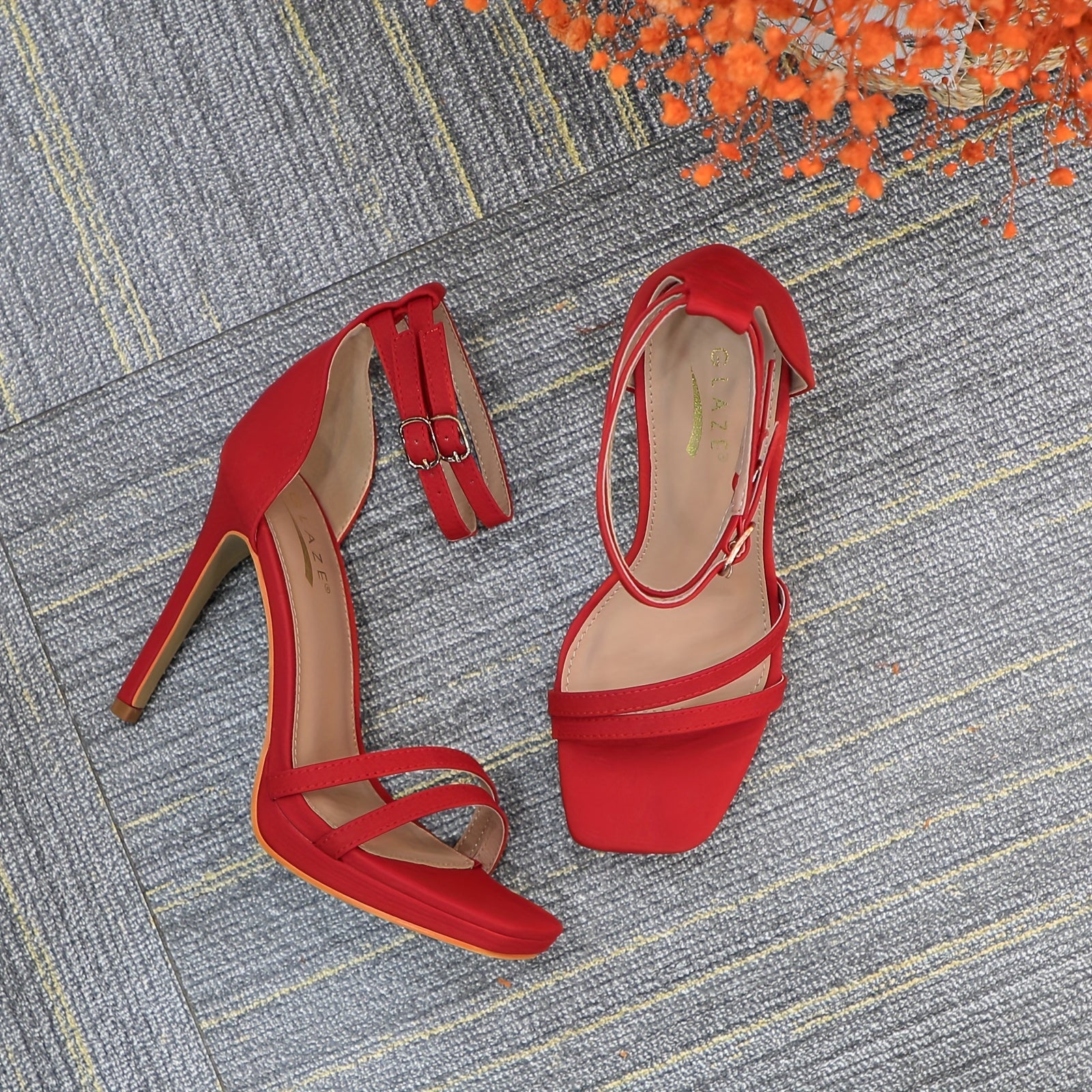 Elegant Red Stiletto Sandals for Women - 4.3" High Heel, Open Toe with Ankle Strap & Buckle Detailing, Breathable PU Cover Pumps for Parties, Weddings, and Daily Wear, Stiletto Heels