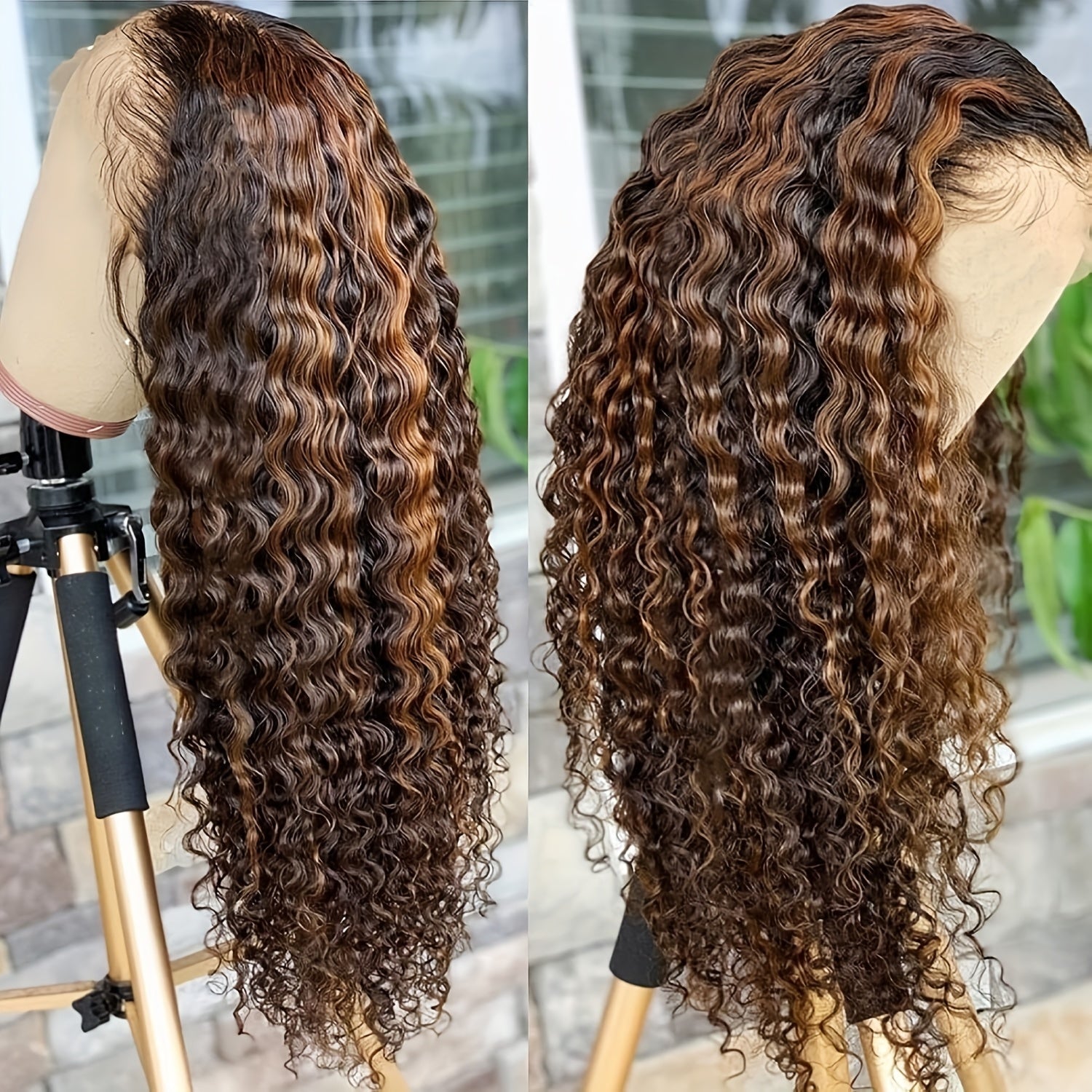 Honey Blonde Deep Wave Lace Front Wigs Human Hair 13x4 Highlight Ombre Curly Lace Front Wig Human Hair 250% Density HD Transparent Glueless Lace Frontal Wigs Pre Plucked With Baby Hair