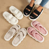 Two Bands Women's Plush Open Toe Platform Slippers, Soft Sole Fuzzy Comfortable Indoor Floor Shoes